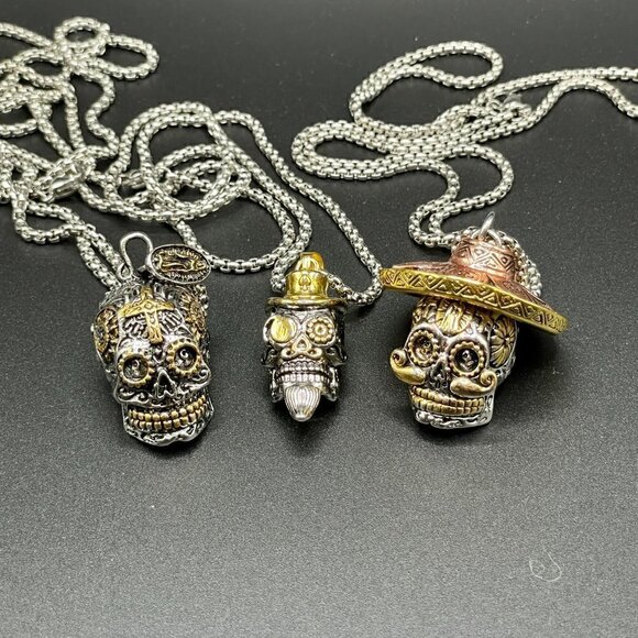 Day of the Dead Sugar Skull Skeleton Gambler Top Hat Necklace / Pendant #867 - Picture 13 of 15
